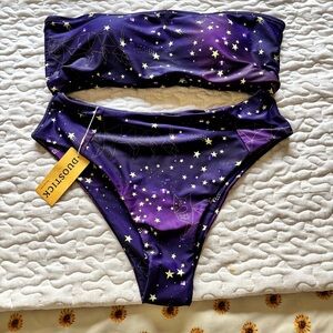 NWT Duostick brand constellation print bandeau bikini set Size XL